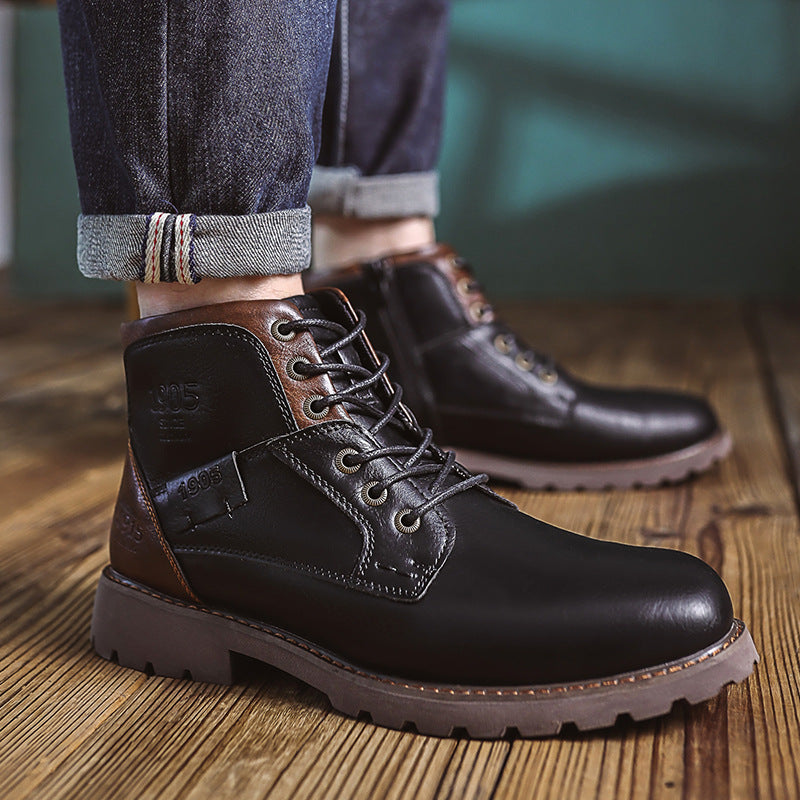 Mens Martin Boots Retro Stone Pattern Short Boots