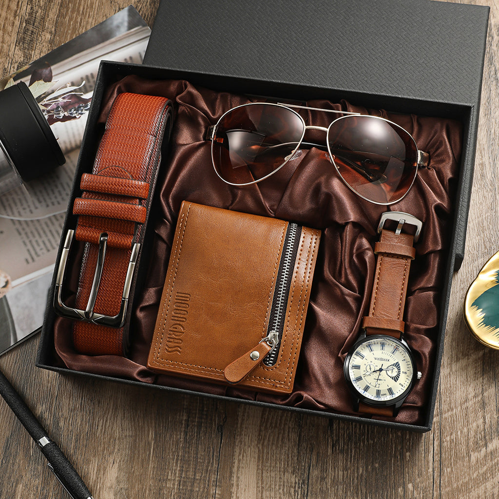 Mens Business Watch Gift Set with Wallet Belt Sunglasses