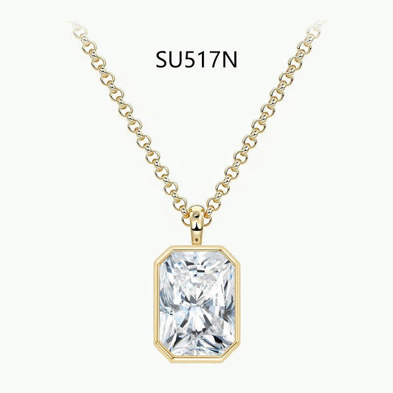 S925 Sterling Silver Gold-Plated Moissanite Pendant Necklace Simple Bezel Set Multi-Shape Jewelry teemdrop