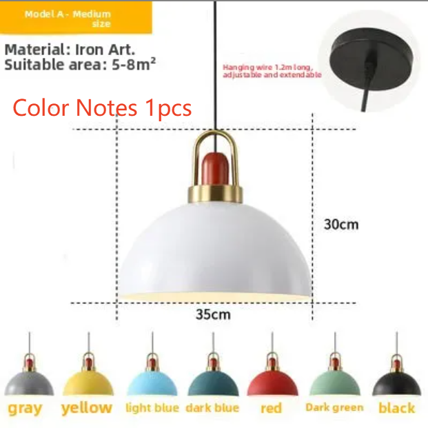 Single Head Hanging Chandelier Aluminum Macaron Color Pendant Light
