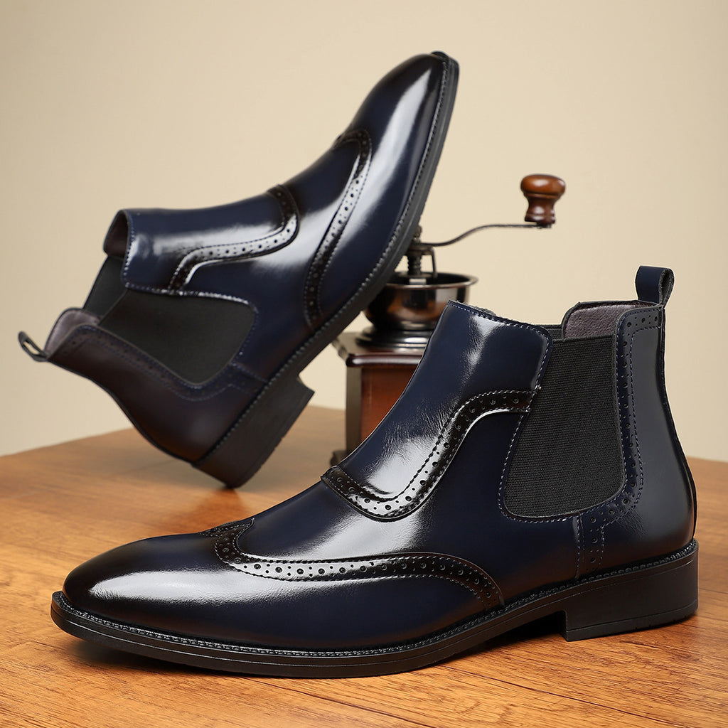 Men's Retro British Style Mid-Top Leather Slip-On Martin Boots teemdrop