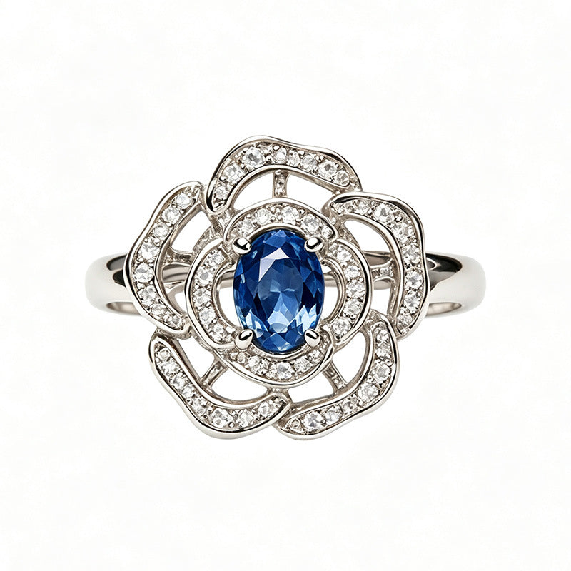 Silver Natural Birthstone Flower Vintage Adjustable Ring