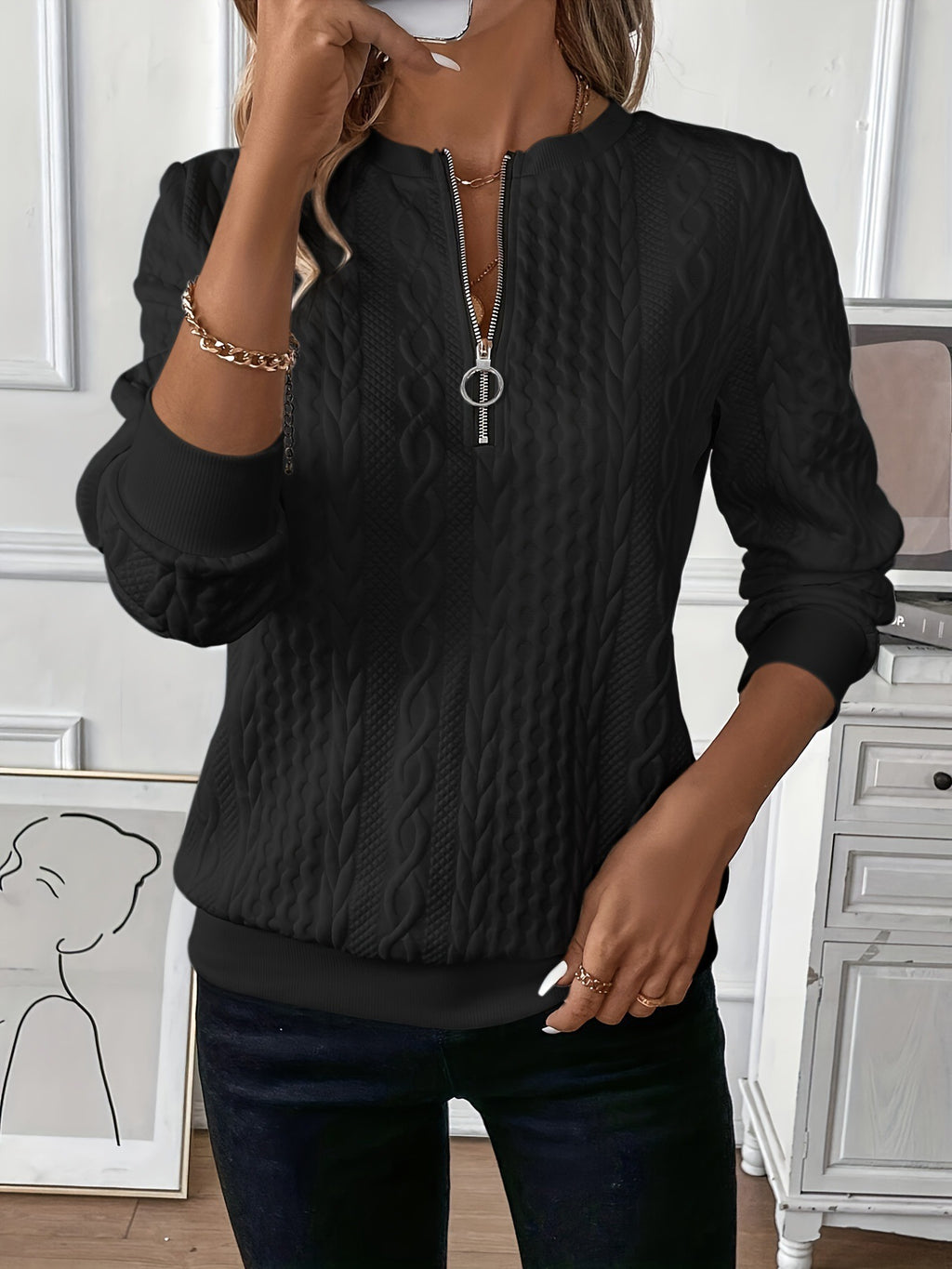 Women's Four-In-One Quilted Hooded Zipper Sweatshirt teemdrop
