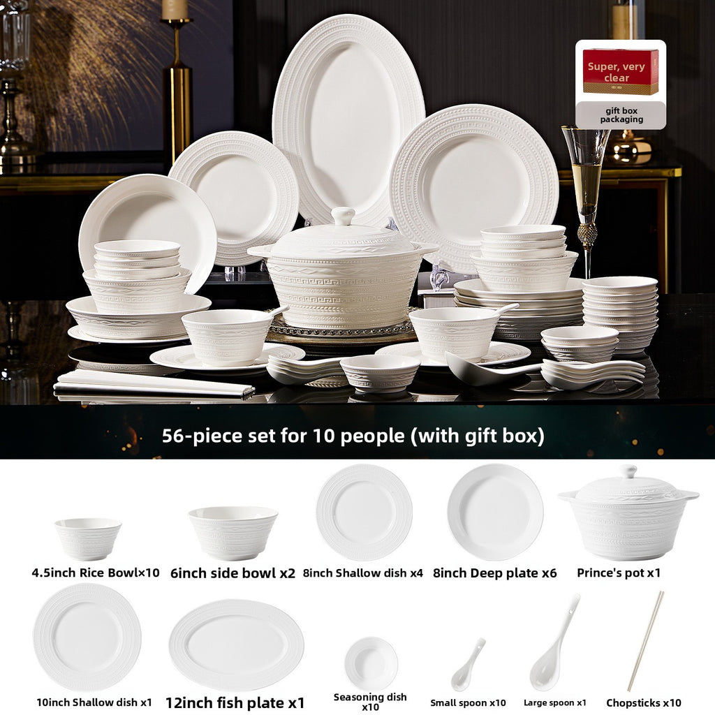 Jingdezhen French Embossed Pure White Ceramic Dinnerware Set