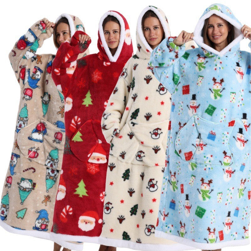 Women Men Winter Thickened Warm Hooded Blanket Pajamas teemdrop