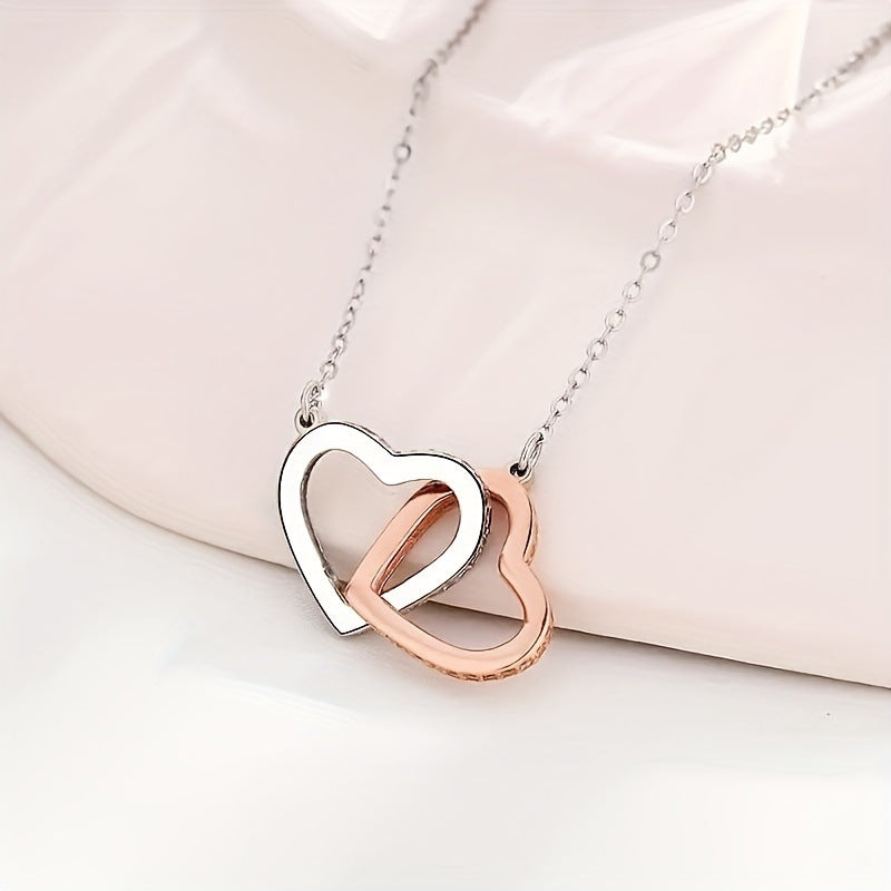 Double-Ring Heart-Shaped Diamond-Encrusted Necklace