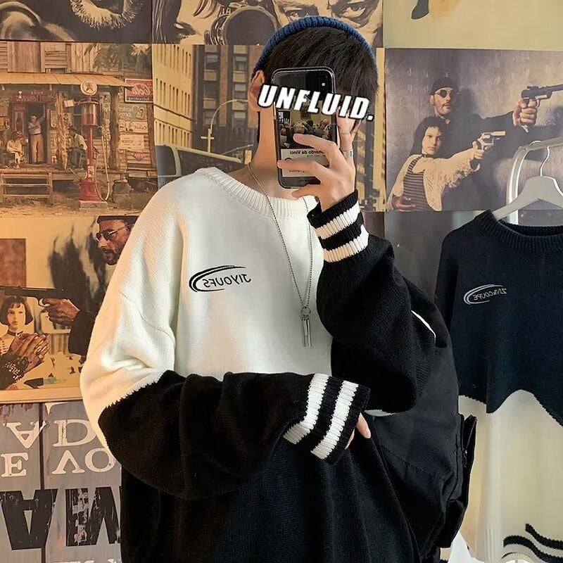 Men's Color-Block Round Neck Knit Sweater teemdrop
