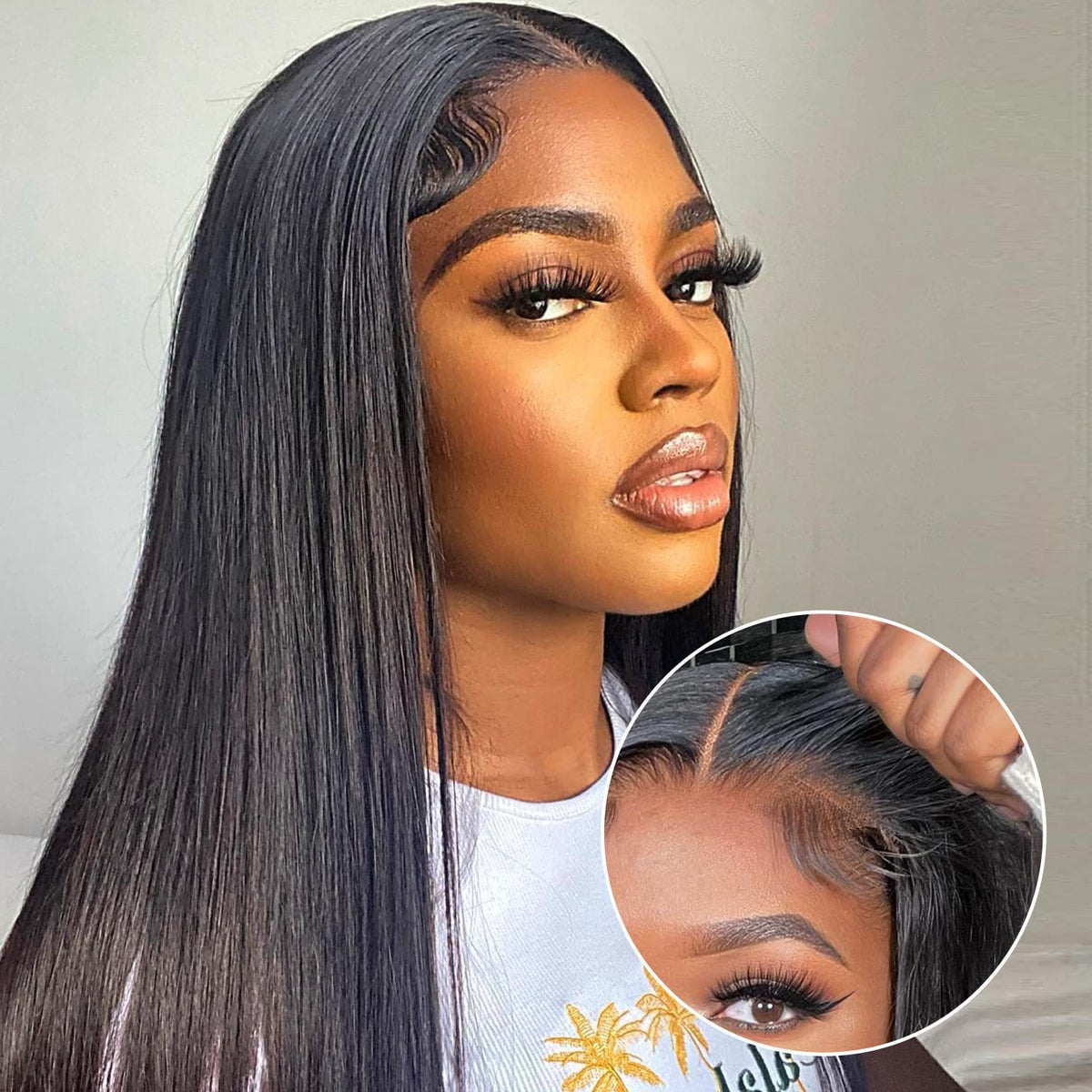 Long Straight Heat Resistant Synthetic Fiber Front Lace Wig teemdrop
