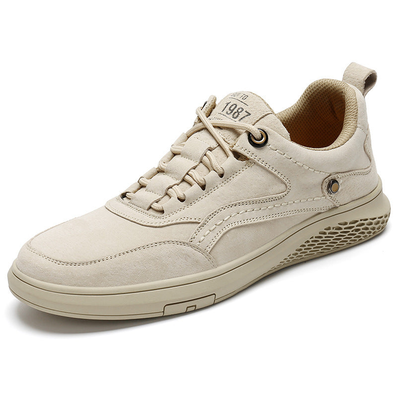 Men's Casual Low-Top Pigskin Leather Sneakers Breathable Nubuck Shoes teemdrop