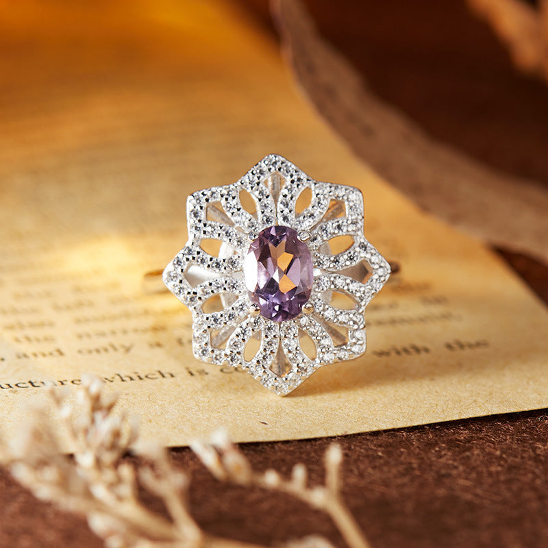 S925 sterling silver natural colored gemstone ring