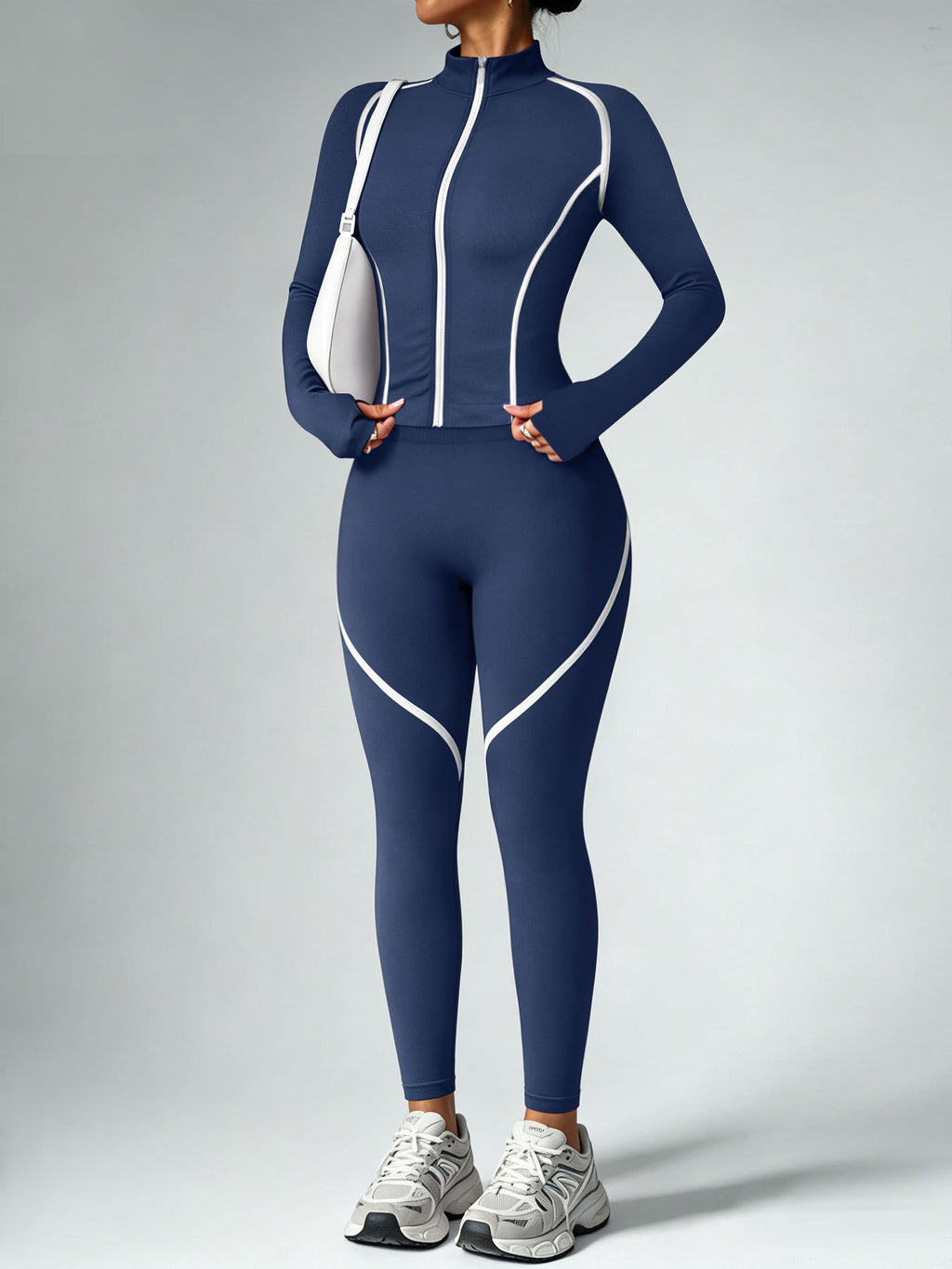 sports zip-up long-sleeve top and tight-fitting pants teemdrop