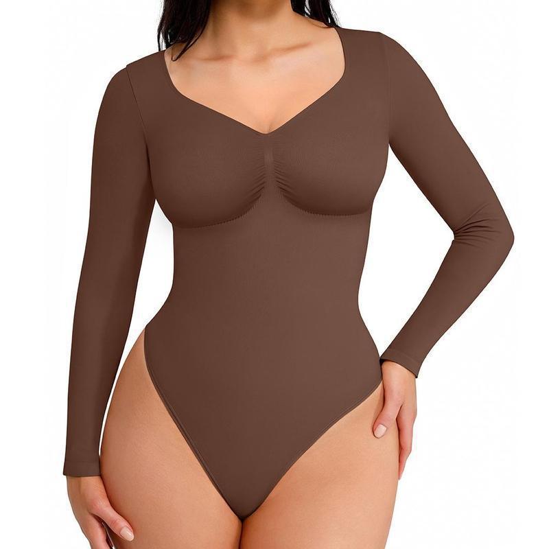 Women's seamless long-sleeved shaping tight-fitting one-piece dress teemdrop