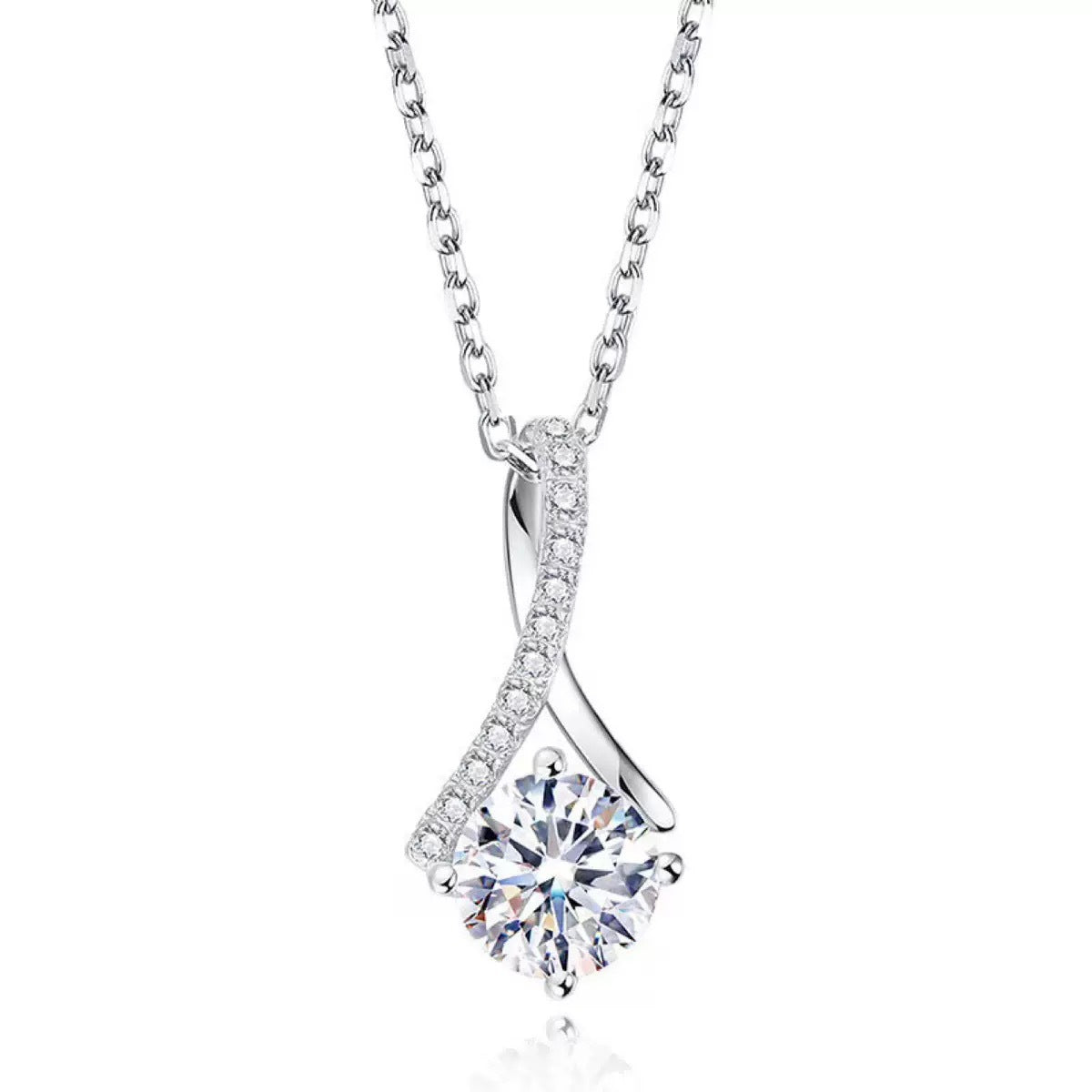 Stainless Steel Herringbone Zircon Mermaid Tail Pendant Necklace teemdrop