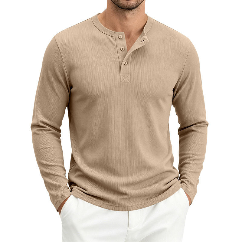 Mens Heavyweight 260gsm French Rib Long Sleeve Henley Shirt Loose Fit Solid Color Polyester 100% teemdrop