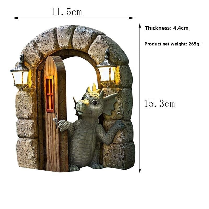 Resin Dinosaur Dragon Figurine Window Door Garden Decoration Ornament teemdrop