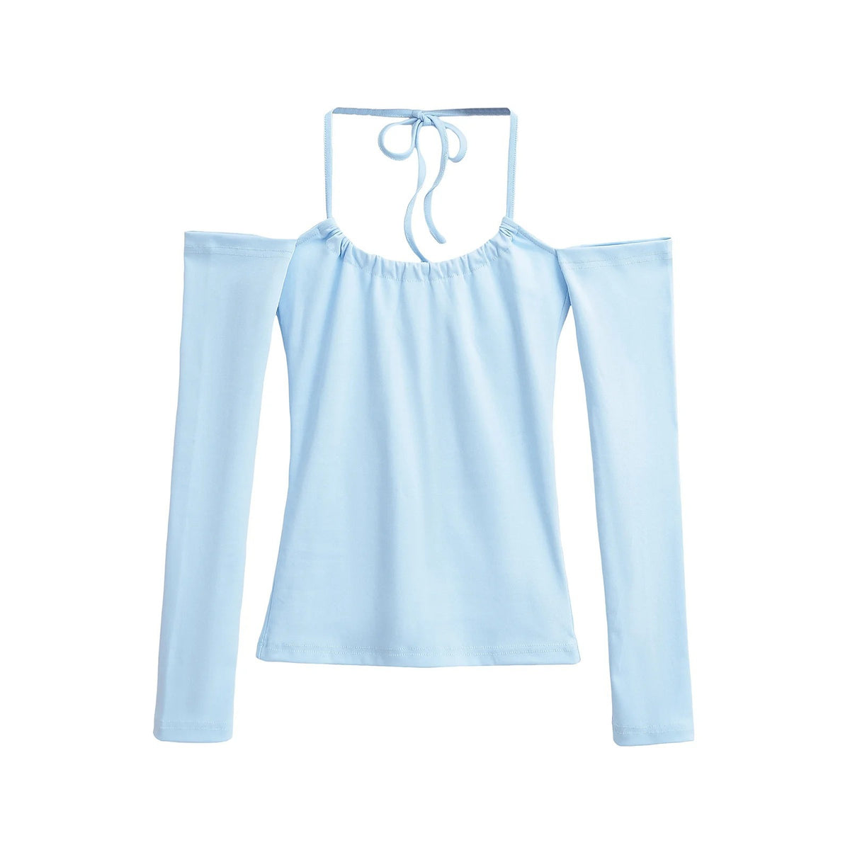 Off Shoulder Halter Neck Long Sleeve Crop Top teemdrop