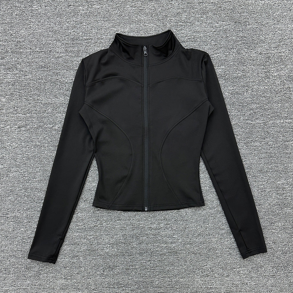 Womens Stand Collar Sports Jacket with Thumb Holes