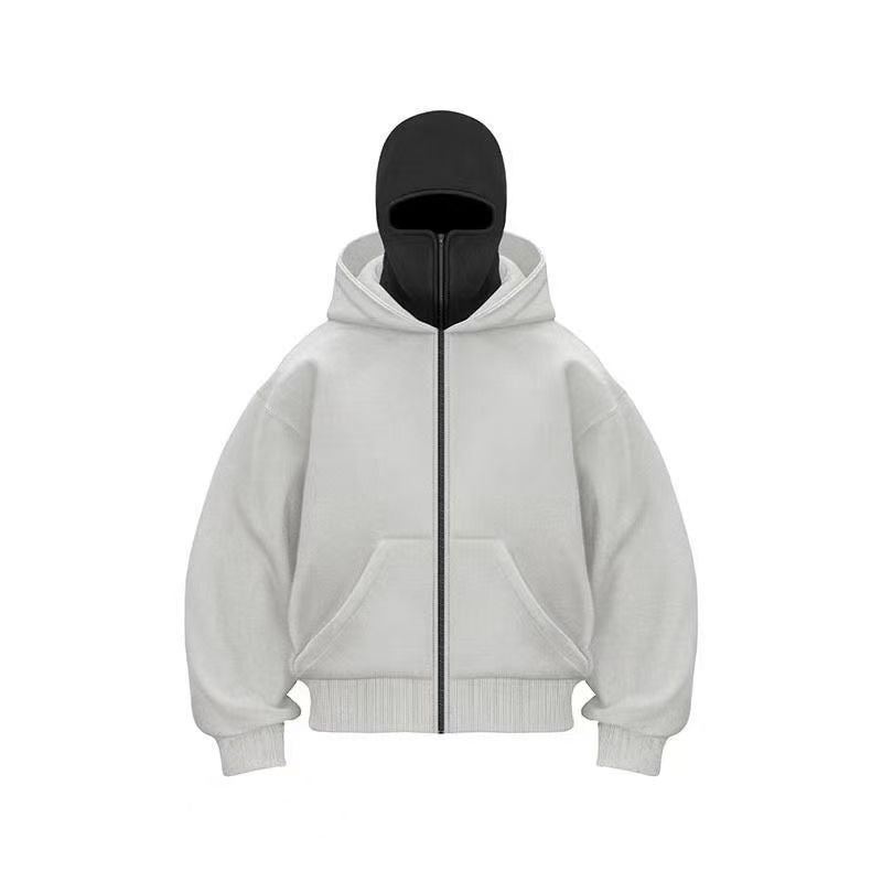 Zippered hooded pullover with face mask and loose fit