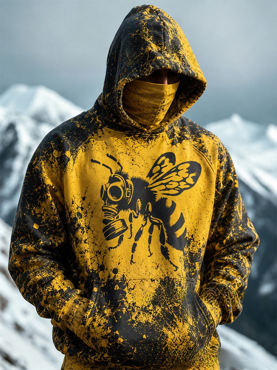 Men's outdoor plant-print pullover hooded sweatshirt with loose fit top body