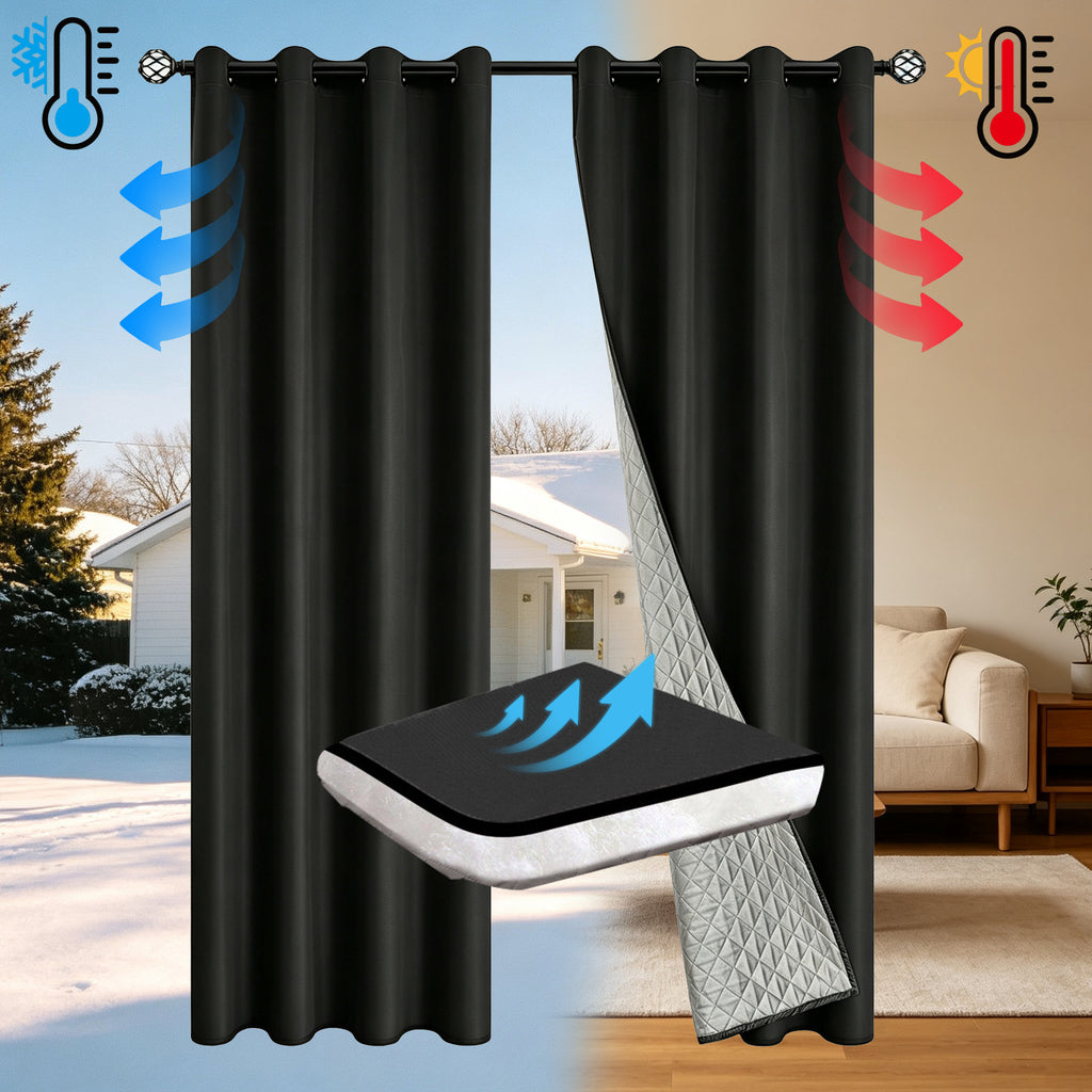 Full Blackout Thickened Thermal Insulated Quilted Curtain teemdrop
