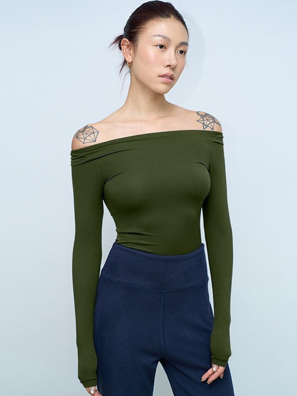 Women's Cotton Jersey Off-Shoulder Long Sleeve Top teemdrop