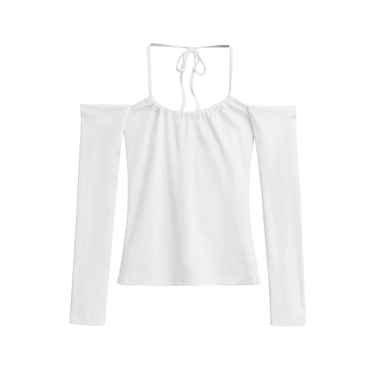 Off Shoulder Halter Neck Long Sleeve Crop Top teemdrop
