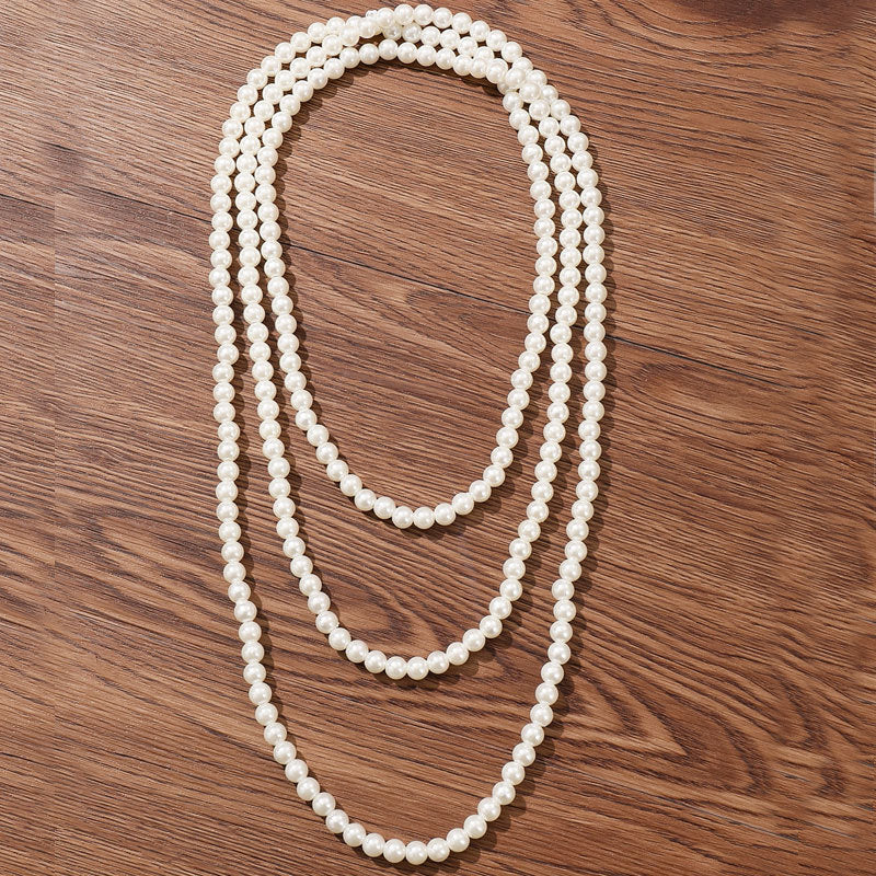 Women's Multi-Layer Imitation Pearl Long Necklace with Pearlescent Finish teemdrop