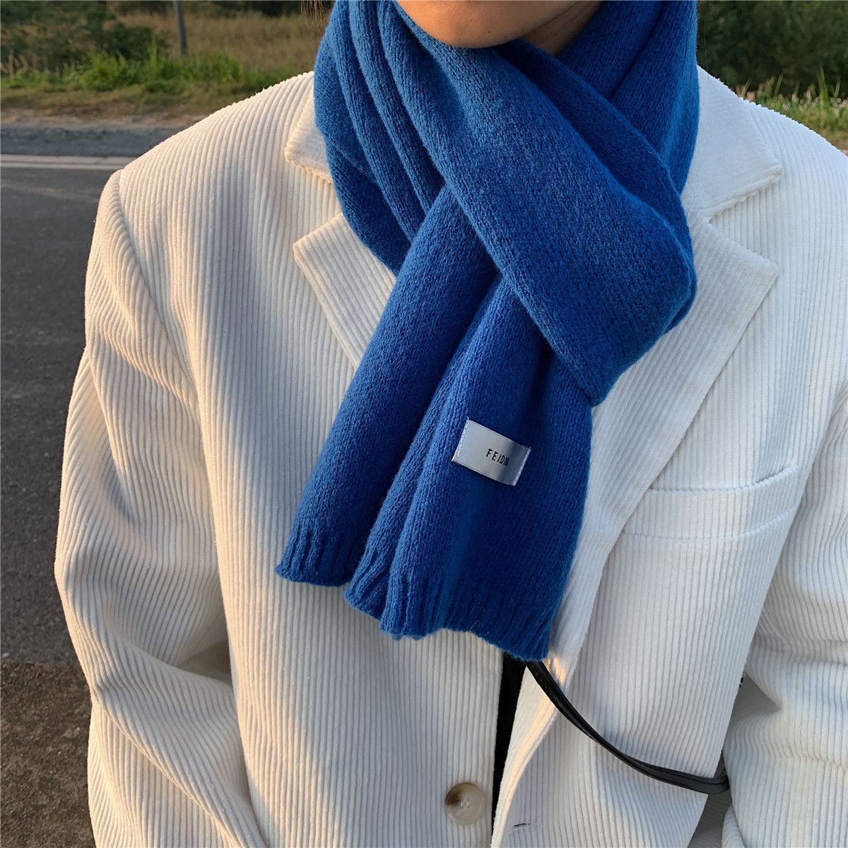 Unisex Solid Color Knitted Wool Scarf Winter Warm Neck Wrap