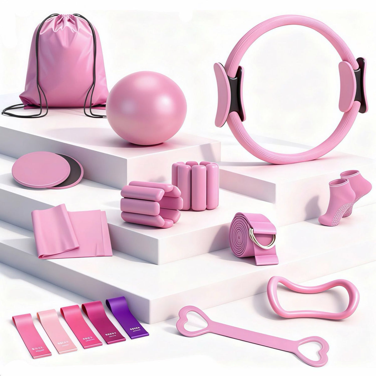 Multi-Piece Yoga Ring and Pilates Resistance Band Set teemdrop