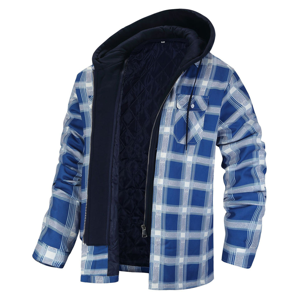 Autumn and Winter Cotton Outwear Plaid Long-Sleeved Loose Hooded Jacket teemdrop