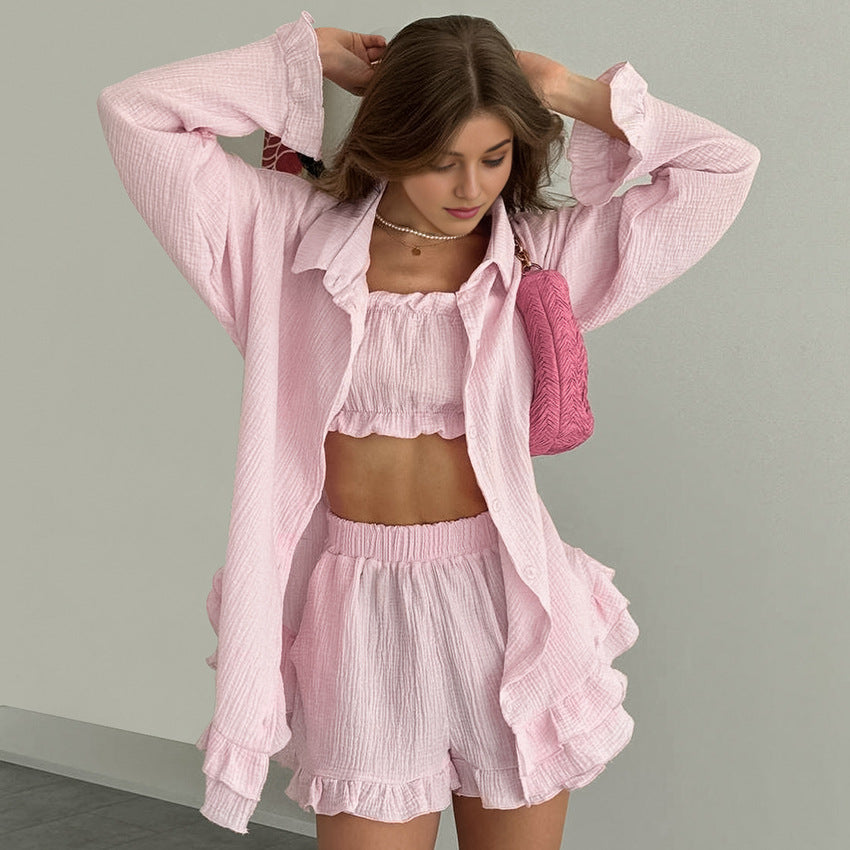 Breathable Loose Long Sleeve Cotton Pajamas teemdrop
