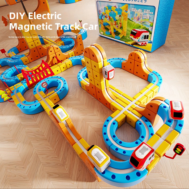 DIY Magnetic Levitation Building Blocks Track Car Set Toy with Rechargeable Cars