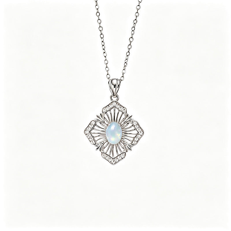 S925 Sterling Silver Natural Birthstone Geometric Pendant Necklace