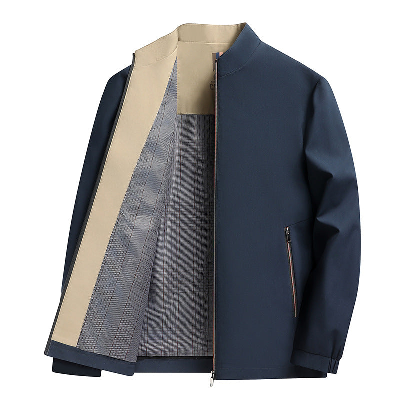 Men's Stand Collar Business Casual Polyester Loose Fit Jacket teemdrop