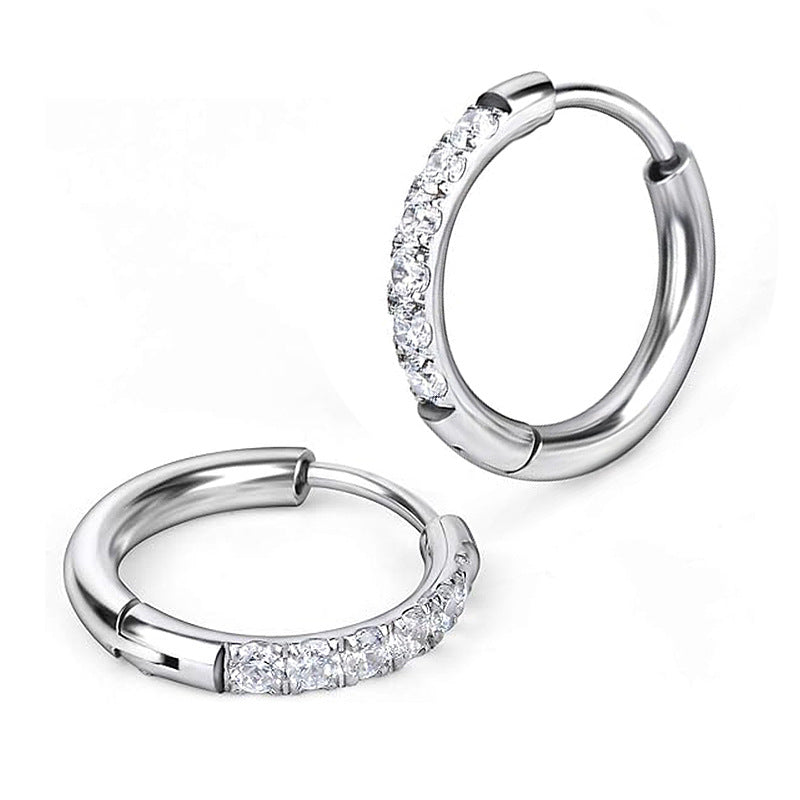 Titanium Steel Round Zircon Earrings Simple Casual Style Ear Buckles for Women teemdrop