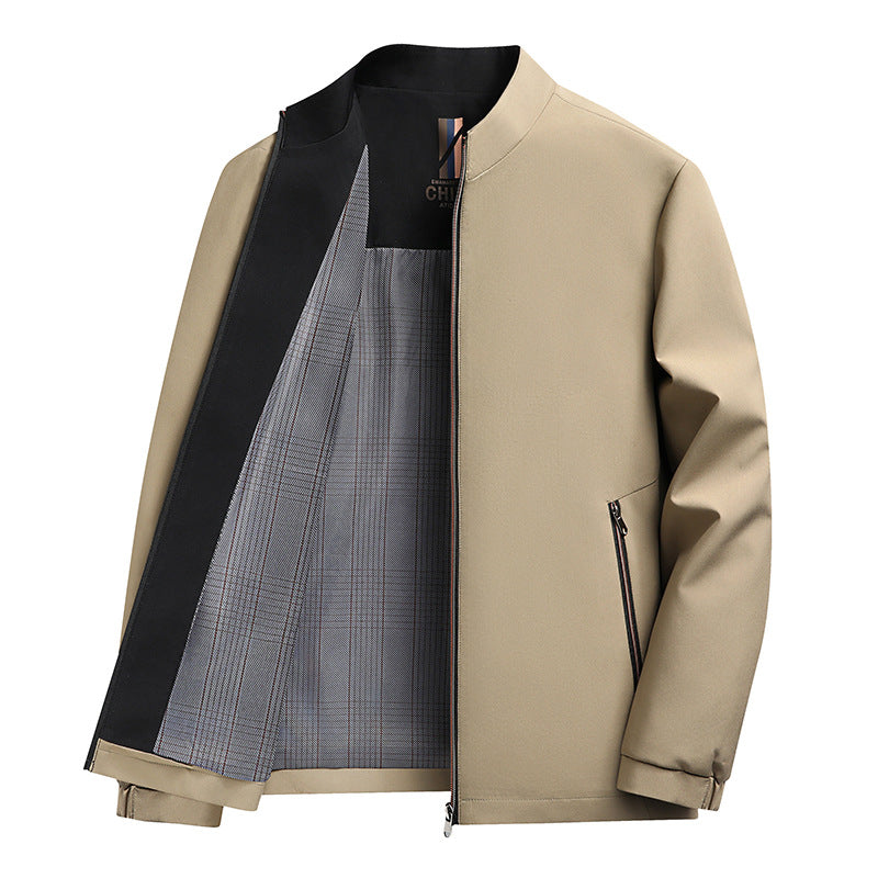 Men's Stand Collar Business Casual Polyester Loose Fit Jacket teemdrop