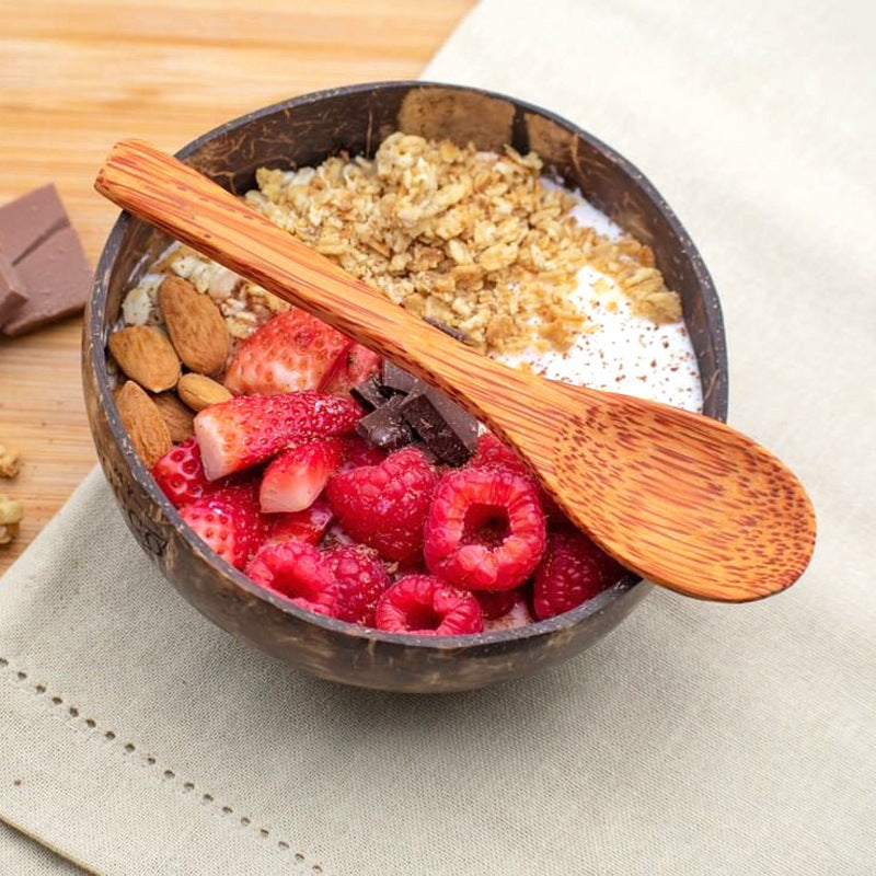 Natural Coconut Wood Bowl Set with Spoon
