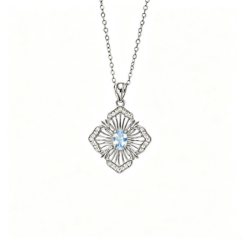 S925 Sterling Silver Natural Birthstone Geometric Pendant Necklace