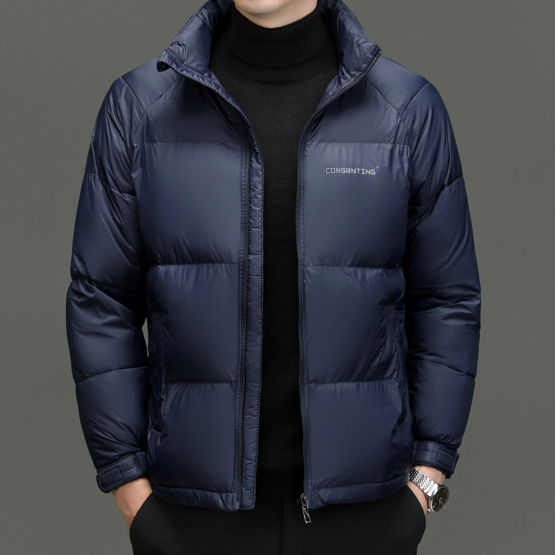 Mens Thickened Solid Color Stand Collar Padded Jacket teemdrop