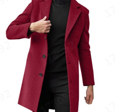 Men Slim Fit Cotton Blend Mid-Length Lapel Coat teemdrop