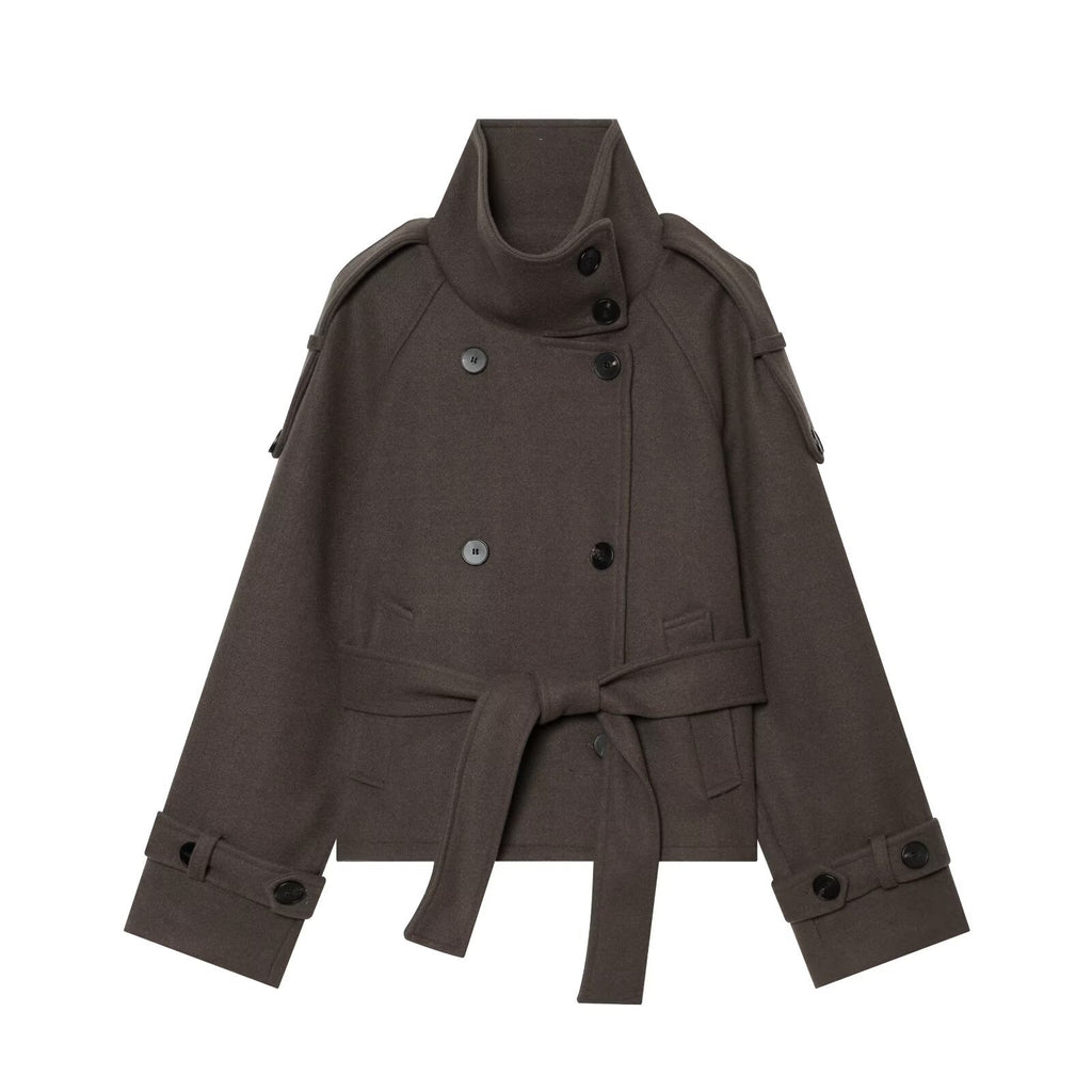 Women?s Double-Breasted Solid Color Long Sleeve Coat teemdrop