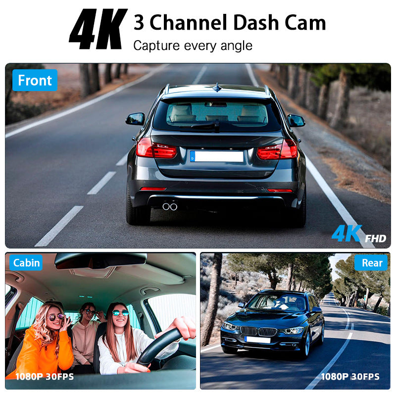 Triple Lens 4K WiFi Car Dash Camera with Night Vision