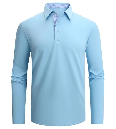 Men's Moisture-Wicking Quick-Dry Solid Long Sleeve Polo Shirt teemdrop