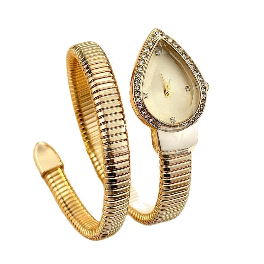 Women's Snake-Shaped Water Drop Dial Wrap-Around Bracelet Quartz Watch