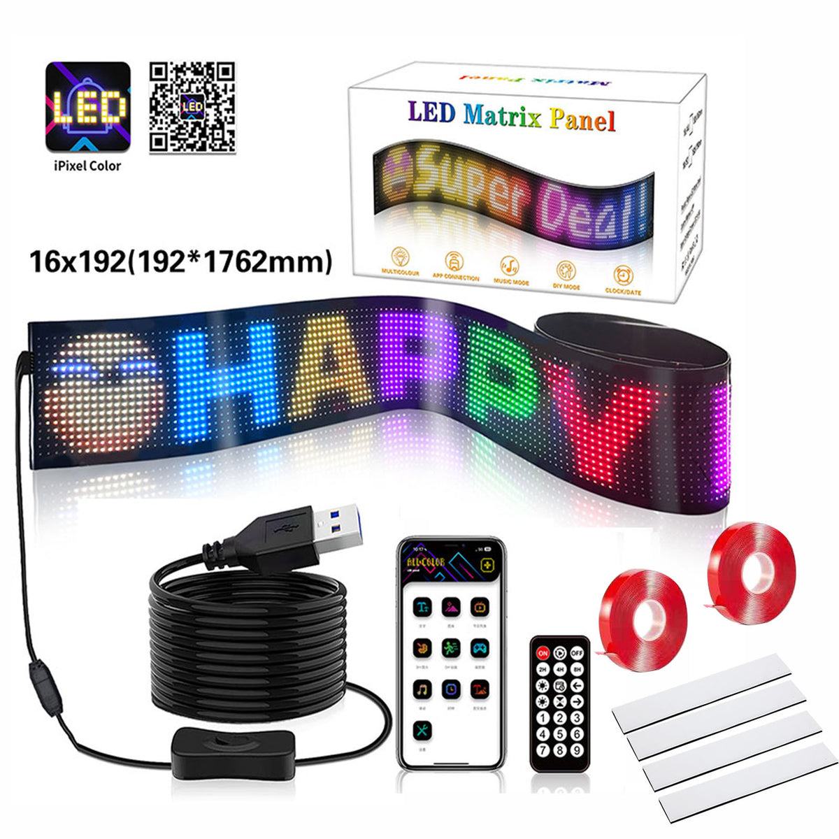Programmable Flexible LED Car Sign Display with APP Control, Full Color RGB Matrix Panel for Vehicle Window teemdrop