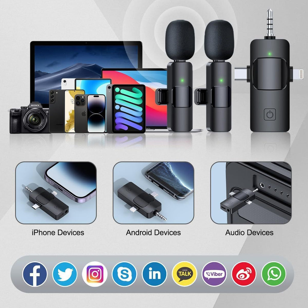 K15 3-in-1 Universal Wireless Lavalier Microphone with Noise Reduction for Live Streaming and Recording teemdrop