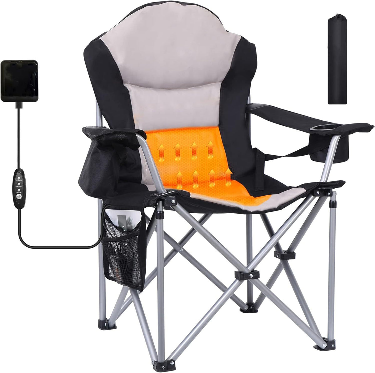 Heated Foldable Camping Chair with USB Heating Pad