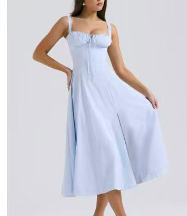 Women's Summer Sleeveless Solid Color Floral Sling Dress