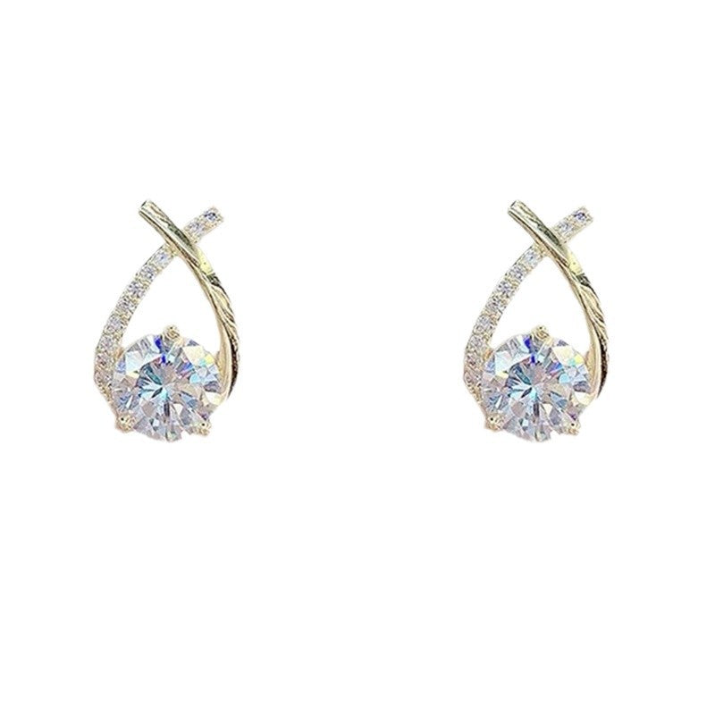 Korean Style Exquisite Diamond Cross Earrings Light Luxury Geometric Design