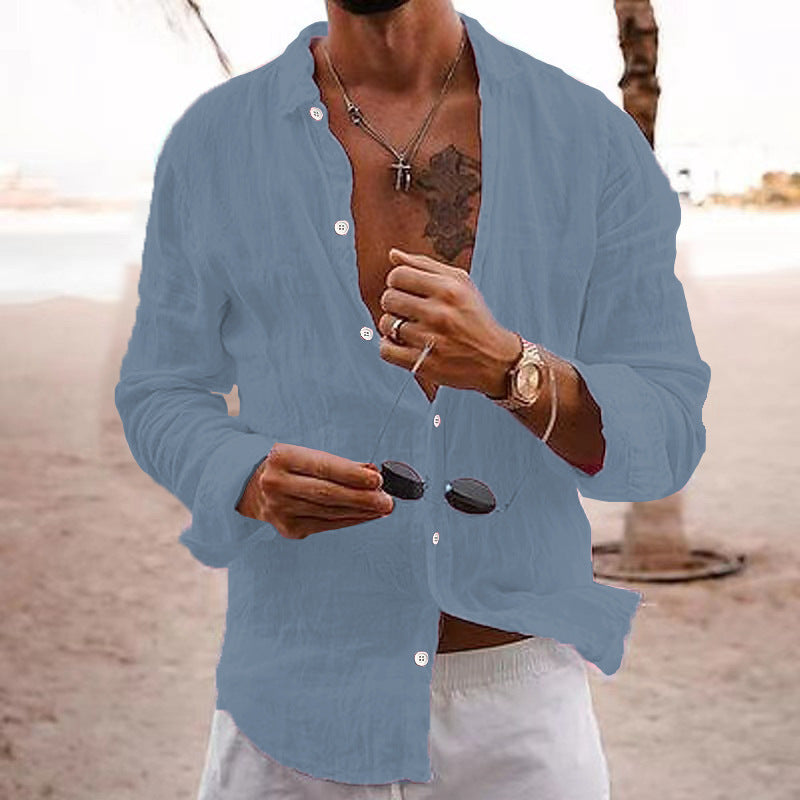 Cotton-linen long-sleeve shirt teemdrop
